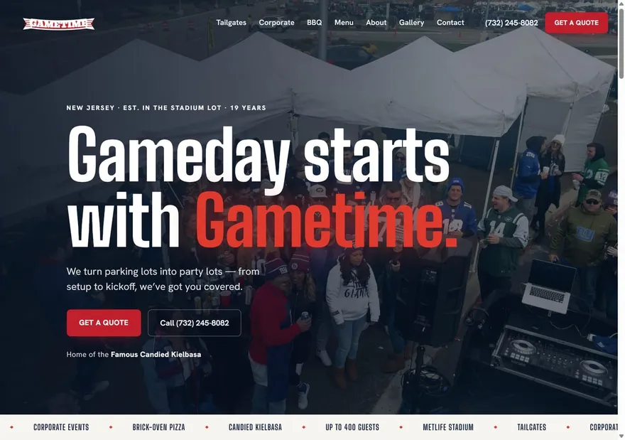 Gametime Catering website screenshot